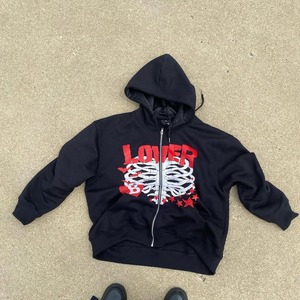 Custom Men's Oversized Pearl Stud <b>Zip</b> Up Hoodie Heavyweight Cotton Fleece Streetwear Full <b>Zip</b> <b>Hooded</b> Sweatshirt OEM - Product Image 4