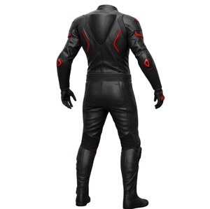 ชุดมอเตอร์ไซค์หนังสีดำ Stealth พร้อมดีเทลสีแดงแบบชิ้นเดียว ชุดแข่งหนังป้องกันสำหรับนักขี่รถแข่ง แบบสั่งทำพิเศษ OEM - Product Image 2