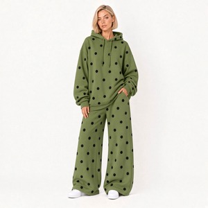 Ensemble de survêtement décontracté à pois pour femmes, sweat-shirt à capuche à manches longues et pantalon assorti, tenue à la mode en deux pièces, vente en gros - Product Image 6