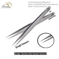 Pince à épiler pour cils et sourcils en acier inoxydable anti-magnétique, légère, flexible, durable, à pointe pointue à 45 degrés, 12/14 cm