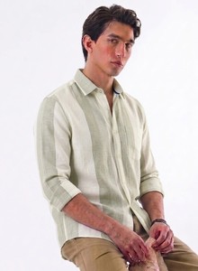Camisa Casual a Rayas de Doble Botonadura para Hombre Enovate Logan, Manga Larga, Cuello Camisero, Transpirable, Tejido de Lino/Algodón, ODM, Verano - Product Image 2