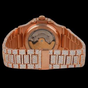 Reloj de Lujo para Hombre con Incrustaciones de Diamantes Moissanite, Reloj de Pulsera de Acero Inoxidable con Esfera Dorada Rosa, Estilo Hip Hop, Reloj Hecho a Mano Personalizado - Product Image 4