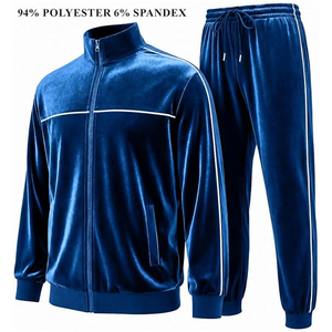 Men's Winter <b>Velour</b> <b>Tracksuit</b> Color Block Lapel Casual Full Zip Sports Sets Relaxed Fit Thick Comfy Classic Sweatsuit - Product Image 3