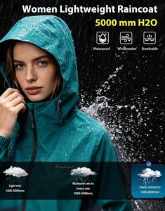 Chaqueta Impermeable para Mujer, Ligera, Cortavientos, con Capucha, para Senderismo - Product Image 4