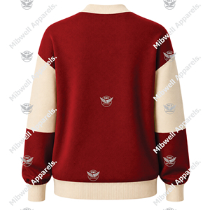Cardigan femme sur mesure, couleur rouge crème, col en V, manches longues, broderie, tricot, style décontracté automne - Product Image 2