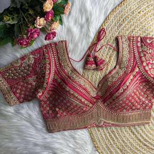 Sabyasachi Inspired Luxury Traditional Short Slim Fit Bridal Blouse Heavy Gold Zari <b>Sequin</b> Work Hand Embroidered Woven Roman - Product Image 1