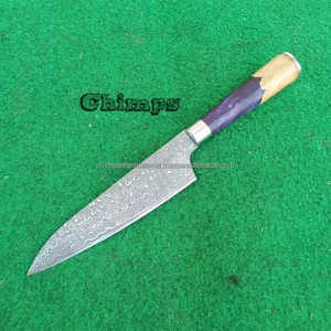 Couteau de chef de luxe en acier inoxydable, couteaux de cuisine japonais de haute qualité et écologiques, manche en bois d'olivier et résine violette, couteau Santoku - Product Image 2