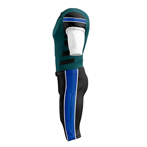 Uniforme de football américain pour homme, col en V, manches courtes, rayures vertes, noires et bleues, tissu respirant, coupe ajustée, pour entraînement et matchs - Product Image 4