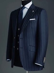 Traje Formal de Hombre Estilo Británico Americano con Rayas Finas, Mezcla de Lana y Poliéster, Cuello Solapa, Transpirable para Negocios - Product Image 6