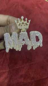Pendentif Lettre MAD Couronne en Argent Sterling 925 Moissanite Micro-Pavé Style Hip Hop Unisexe Bijou de Fête - Product Image 2