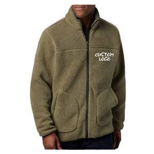 Veste en sherpa à double poche pour homme, sur mesure, de haute qualité, 100% coton, polaire solide, douce et confortable, avec broderie pour l'hiver - Product Image 1