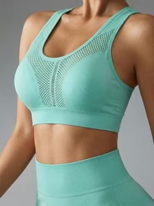 Seamless Mesh Jacquard Sports <b>Bra</b> Strappy Asymmetric <b>Open</b> Back Yoga Crop Top Ribbed Underband Padded Gym Tank Custom Wholesale - Product Image 1