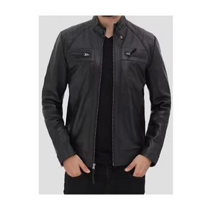 เสื้อแจ็คเก็ตหนังแท้ 100% ทรงเข้ารูปสำหรับผู้ชาย คอตั้ง สำหรับฤดูหนาว แบบสั่งตัดได้ - Product Image 1