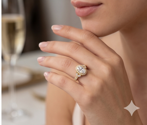 Anillo de Compromiso con Halo de Diamantes Cultivados en Laboratorio, Corte Ovalado, en Oro Amarillo, Anillo con Pavé de Diamantes, Anillo de Promesa Nupcial Vintage para Mujer - Product Image 1