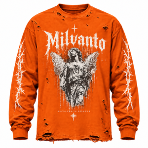 Camiseta de Manga Larga Naranja 100% Algodón, Personalizada, de Alta Calidad, 250 GSM, Estilo Desgastado, para Marcas de Ropa Urbana - Product Image 1