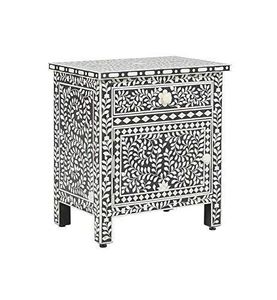 Mesita de Noche Premium Hecha a Mano con Incrustaciones de Hueso, Gabinete de Almacenamiento de Madera con Hermoso Patrón Decorativo Incrustado - Product Image 2