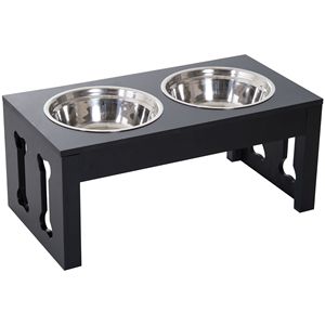 Ciotola Rialzata per Cani in Legno Nero Decorativa Moderna da 23 Pollici, Stazione di Alimentazione Resistente per Animali Domestici - Product Image 1