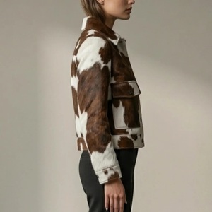 Customized Biker Style Vintage Cowhide <b>Leather</b> Bomber <b>Jacket</b> – Women's Hair-On Hide Western Style Coat - Product Image 4