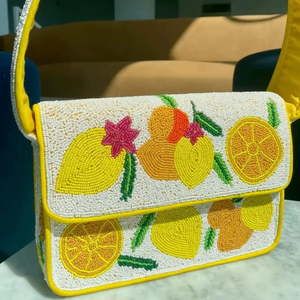 Sac à bandoulière artisanal en perles de rocaille roses motif palmier, sac à rabat en perles de verre motif île tropicale, sac à main tendance pour femme, été, plage - Product Image 1