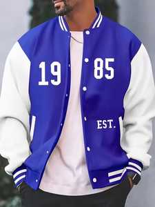 เสื้อแจ็คเก็ตวาร์ซิตี้ชาย รุ่นปี 1985 เสื้อโค้ทบอมเบอร์พิมพ์ลายตัวอักษร ปกคอพับ ทรงปกติ ใส่ได้ในฤดูใบไม้ร่วง - Product Image 3