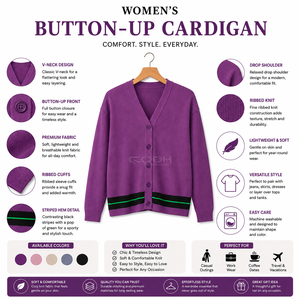 Cosh International Sisterhood Sorority Women's Purple Knitted <b>Cardigan</b> <b>Sweater</b> V Neck Long Sleeve Button-Front Casual Solid - Product Image 6