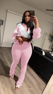Ensemble coupe-vent tendance 2 pièces pour femme : veste courte et pantalon taille haute à jambes larges, tenue de sport et streetwear assortie - Product Image 3