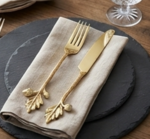 Ensemble de couverts en or de qualité supérieure, élégants et en métal, compatibles lave-vaisselle, parfaits pour la vaisselle de mariage - Product Image 6