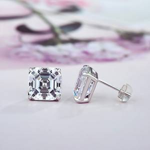 925 Sterling Silver Asscher Cut Moissanite <b>Stud</b> <b>Earrings</b> for Women Square Solitaire Diamond <b>Earrings</b> Fine Jewelry Gift - Product Image 2
