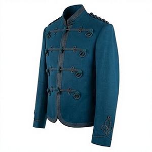Veste matelassée vintage unisexe bleue à double boutonnage, brodée, unie, avec boutons décoratifs, style formel, coupe classique, hiver - Product Image 6