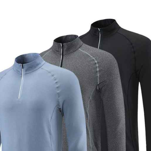 Suéter de Punto Negro para Hombre, Cuello Alto, Manga Larga, Cierre de Cremallera, Corte Regular, Secado Rápido, para Otoño - Product Image 2