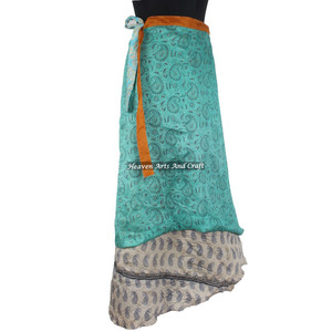 Jupes longues en soie imprimée indienne, style sari, réversibles à 2 couches, pour un portage magique - Product Image 2