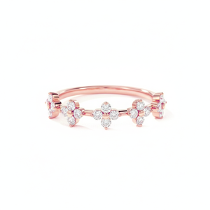 Bague de mariage en or massif 10K 14K avec diamant de laboratoire rond, empilable, design trèfle, pour anniversaire et fiançailles, vente en gros - Product Image 2
