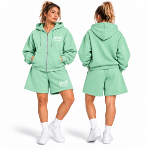 Nuevo Conjunto Deportivo Informal Holgado para Mujer, Sudadera con Capucha y Pantalones Cortos, Conjunto de Dos Piezas de Color Sólido - Product Image 6