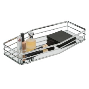Rectangular <b>Mirrored</b> Storage <b>Tray</b> With Polished Metal Frame Single Tier Minimalist Design For Table Use - Product Image 5