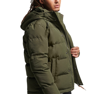 Chaqueta Acolchada con Capucha para Hombre, Color Verde Oliva, Cierre de Cremallera, Resistente al Viento, Informal de Invierno, Relleno Grueso de Poliéster, Corte Regular - Product Image 2