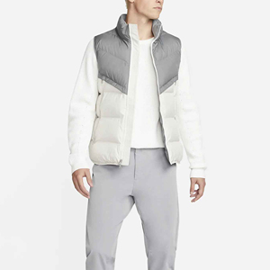 <b>Men's</b> Color Blocked Down <b>Vest</b> Stand Collar Zipper Closure Windproof Casual Winter Outerwear <b>White</b> Gray - Product Image 2