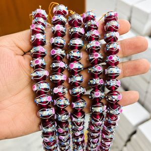Perles en verre cristal faites à la main, bordeaux, 12 mm, rondes, motif tourbillon argenté, pour la fabrication de bijoux DIY (colliers, bracelets) - Product Image 1