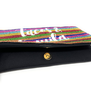 Tacos Tequila Striped Design Full Beaded Clutch <b>Bag</b> Funny Statement Casual Fiesta Theme Handmade Colorful Bead Durable Foldable - Product Image 3