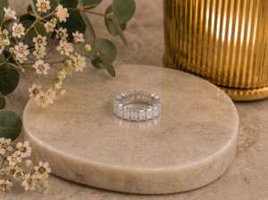 Custom Sparly <b>Emerald</b> Cut Moissanite Full Eternity Band <b>Ring</b> 925 <b>Silver</b> Unique Wedding Anniversary Jewelry Fine Gift Her - Product Image 3