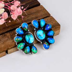 Peacock Green <b>Turquoise</b> <b>Stud</b> <b>Earrings</b>, Oxidized 925 Sterling Silver Boho Southwestern Jewelry, Natural Gemstone Gift for Her - Product Image 4