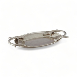 Cast Aluminum <b>Serving</b> <b>Tray</b> With Antique <b>Gold</b> Leaf Handles Decorative Metal Platter And Tabletop Centerpiece For Home And Hotel - Product Image 4