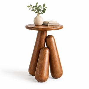 Modern Solid Wood Round Side <b>Table</b> with Sculptural Legs Housewarming Gift <b>for</b> Living Room Decor Tabletop Installation - Product Image 1