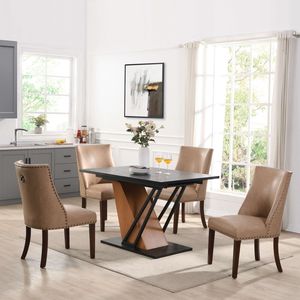 Tavolo da Pranzo Rettangolare Moderno Geometrico 61.81(46.46) Pollici Estensibile con Robusta Struttura in Metallo e Base in MDF Regolabile - Product Image 6