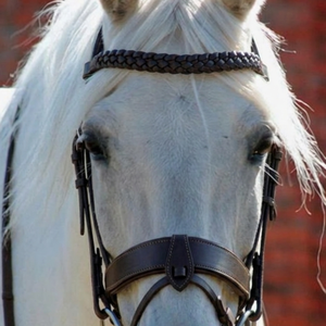 English Anatomic <b>Black</b> Leather Horse Bridle Woven Browband Wide Padded Crank Noseband Equestrian <b>Harness</b> Set Equestrian Tack OEM - Product Image 5