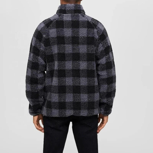 Veste en polaire à carreaux pour homme, coupe-vent, décontractée, hiver, doublure sherpa épaisse, coupe régulière, motif noir et gris, veste en laine - Product Image 2