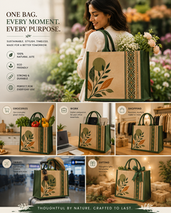 Sac fourre-tout en jute écologique imprimé sur mesure avec poignées en coton, réutilisable pour les courses, les cadeaux, les mariages, les expositions, l'emballage, 36x31x15cm - Product Image 4