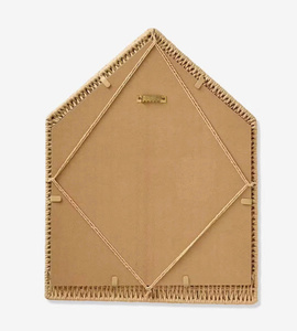 Artisanal House-Shaped Paper <b>Mirror</b> with Integrated Shelf, Eco-Friendly Wicker Nursery Decor for Montessori Kids Room - Product Image 2