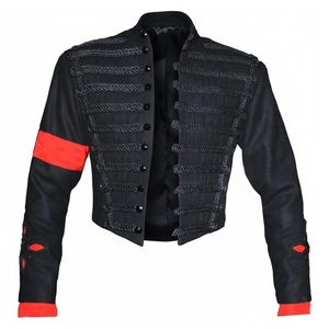 Veste de smoking noire pour homme à double boutonnage avec accents rouges, broderie chaîne, style britannique, col mandarin - Product Image 3