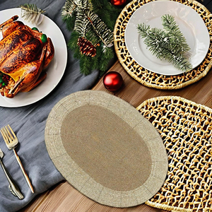 Antique Gold Oval <b>Beaded</b> <b>Placemat</b> Handmade Glass Beads on Polyester Fabric Elegant Dining Decoration Mats - Product Image 1