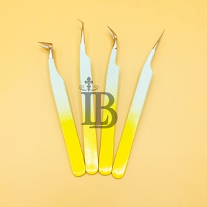 Extensions de cils de haute qualité, durables, couleur ombrée bleu ciel et jaune, pinces à cils à pointe argentée, en vison - Product Image 5